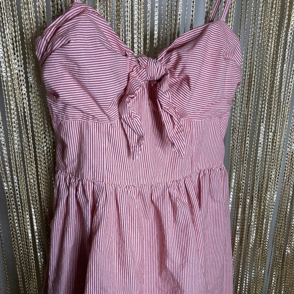 NWOT Red and white pinstripe preppy tie front spaghetti strap sundress - Picture 2 of 6